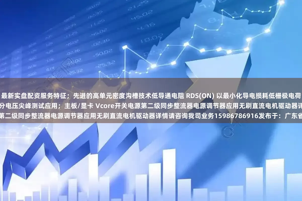 最新实盘配资服务特征；先进的高单元密度沟槽技术低导通电阻 RDS(ON) 以最小化导电损耗低栅极电荷以实现快速开关低热阻100% 雪崩测试100% 差分电压尖峰测试应用；主板/显卡 Vcore开关电源第二级同步整流器电源调节器应用无刷直流电机驱动器详情请咨询我司业务15986786916发布于：广东省